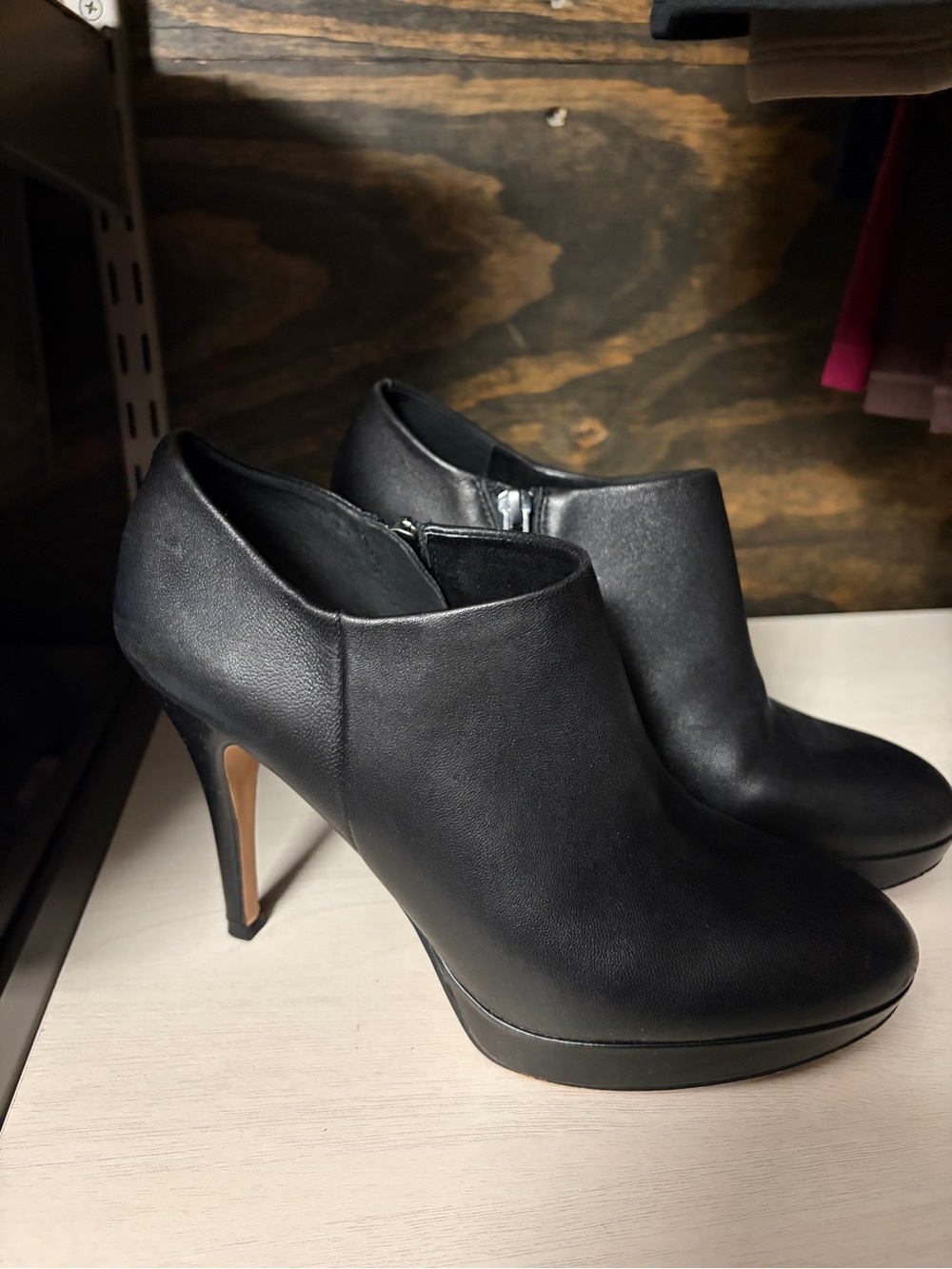 Vince Camuto Black Leather High-Heel Ankle Booties